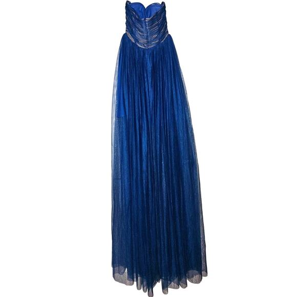 New Free People SAU LEE Bella Gown $510 Size 2 Blue Edgy Strapless Maxi Dress - Picture 4 of 5